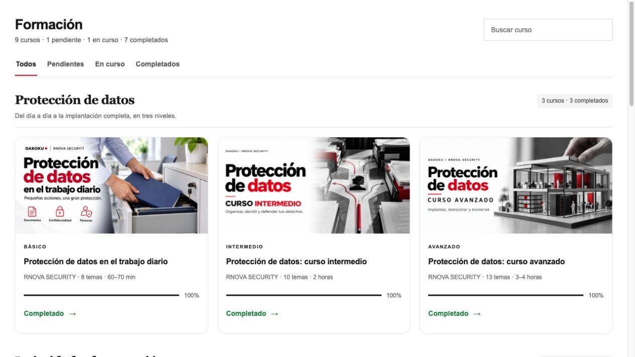 Formación en DAKOKU: catálogo y seguimiento (ejemplo)