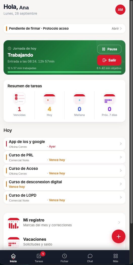 Inicio DAKOKU en el móvil: jornada en curso (ejemplo)