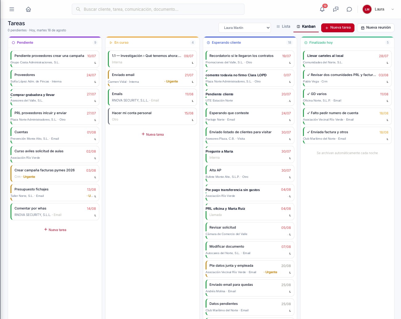 Tarea arrastrada a En curso en el kanban de DAKOKU