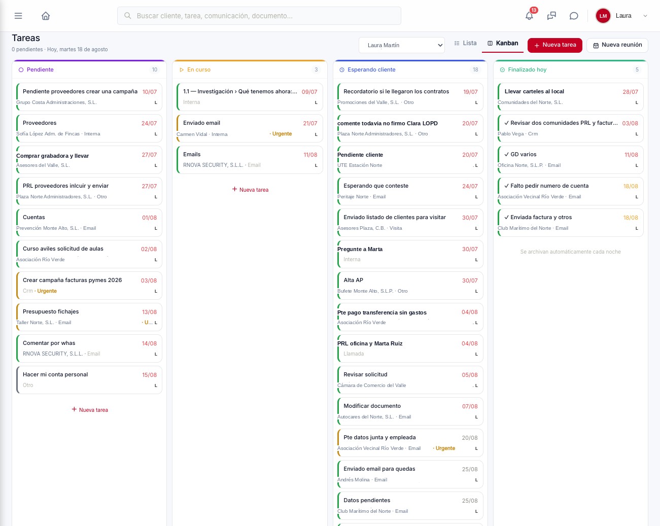 Tareas en kanban en DAKOKU