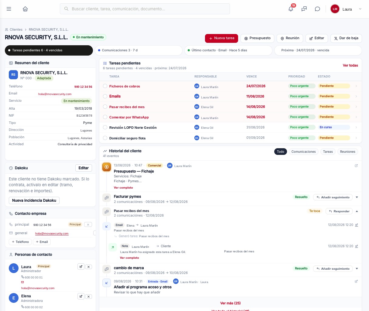 Ficha de cliente e historial-hilo en DAKOKU